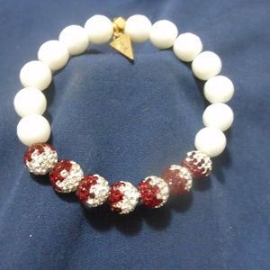 Erimish Red & Rhinestone & White bead bracelet